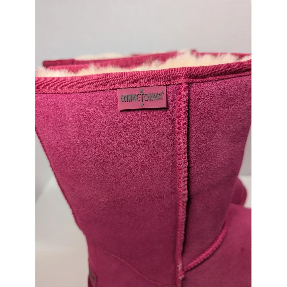 Minnetonka Boot Pink Sheepskin Lining Suede Mid Calf‎ Winter Women 9 Shearling